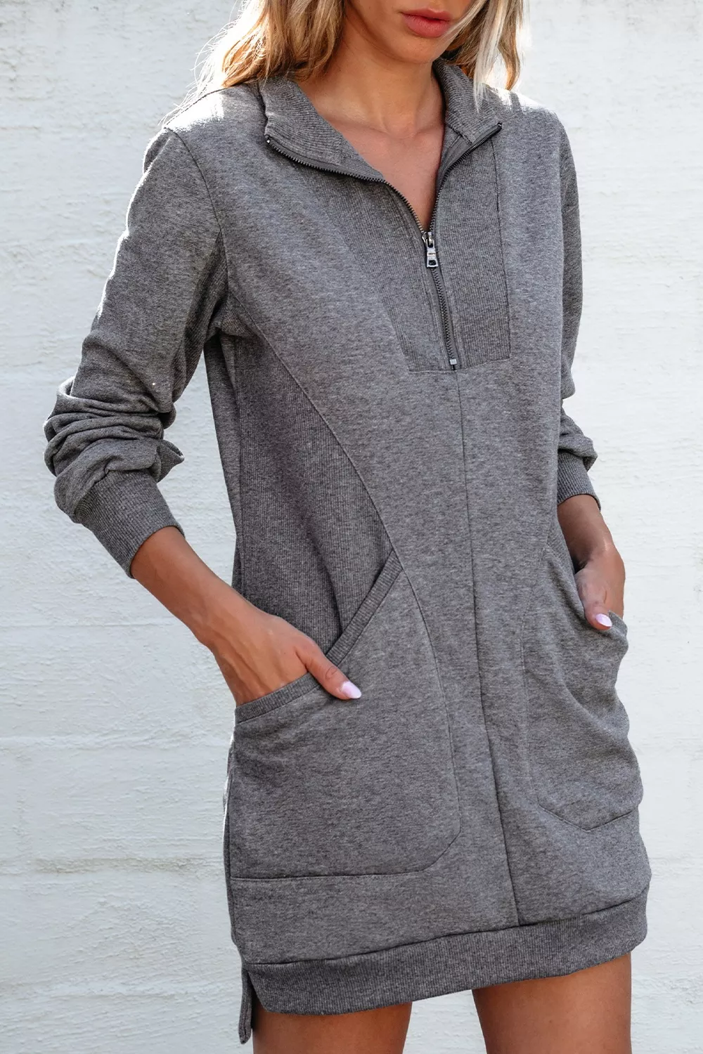 Zip Front Long Sleeve Sweatshirt Dress, image 6
