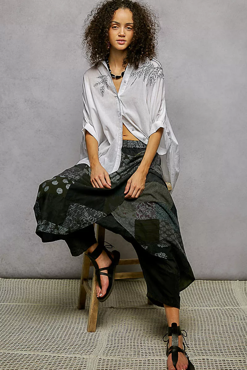 Button Down Embroidered Floral High-Low Hem Shirt, image 7