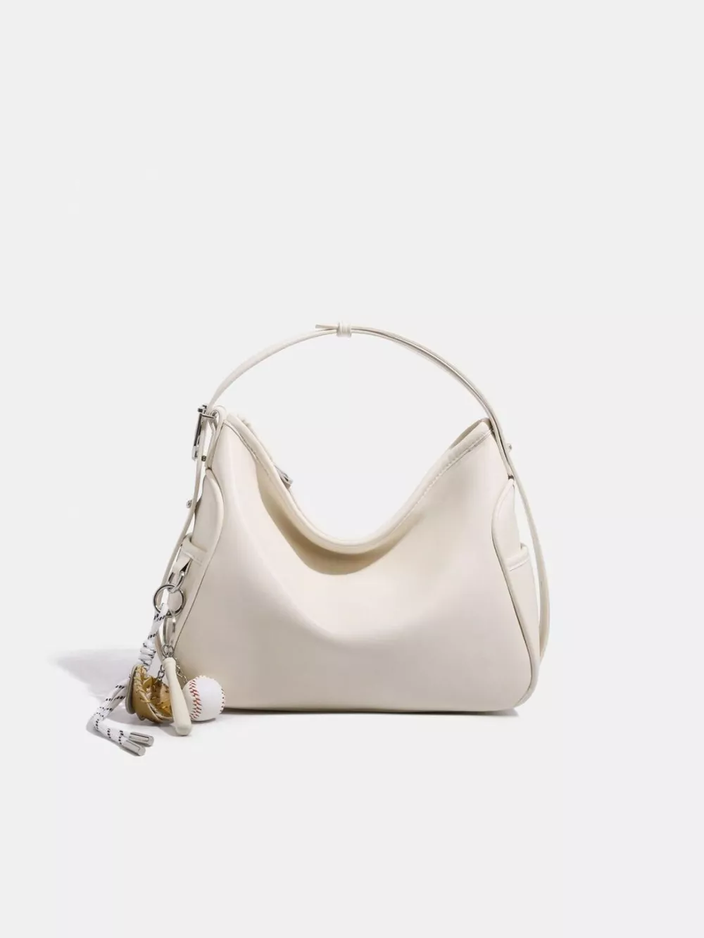 Hobo Shoulder Bag with Decorative Charms