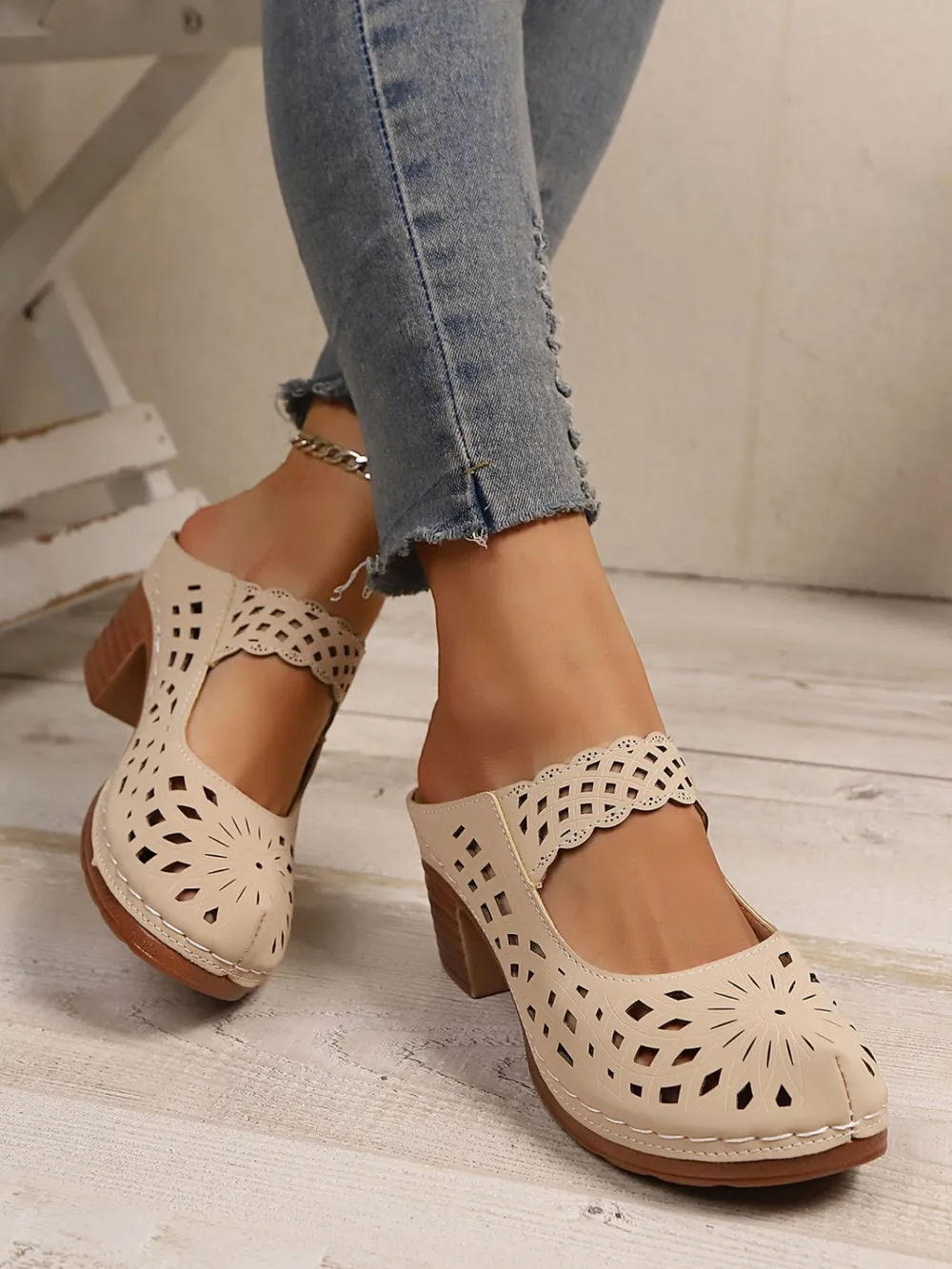 Cutout Block Heel Sandals, image 6