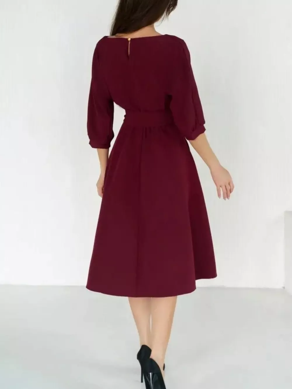 Elegant Belted Waist Midi Dress, image 10