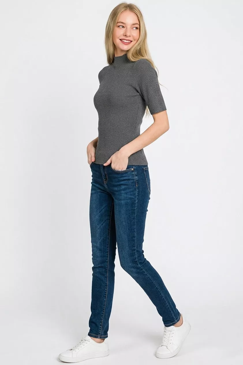 Viscose Ribbed Mock Neck Sweater, image 2
