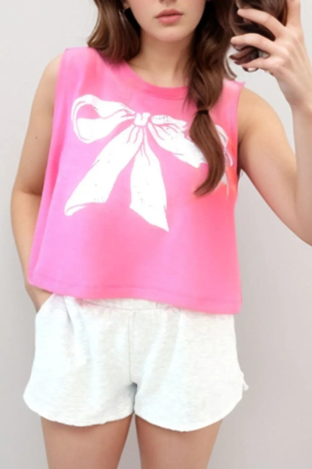 Bow Print Boxy Fit Tank Top