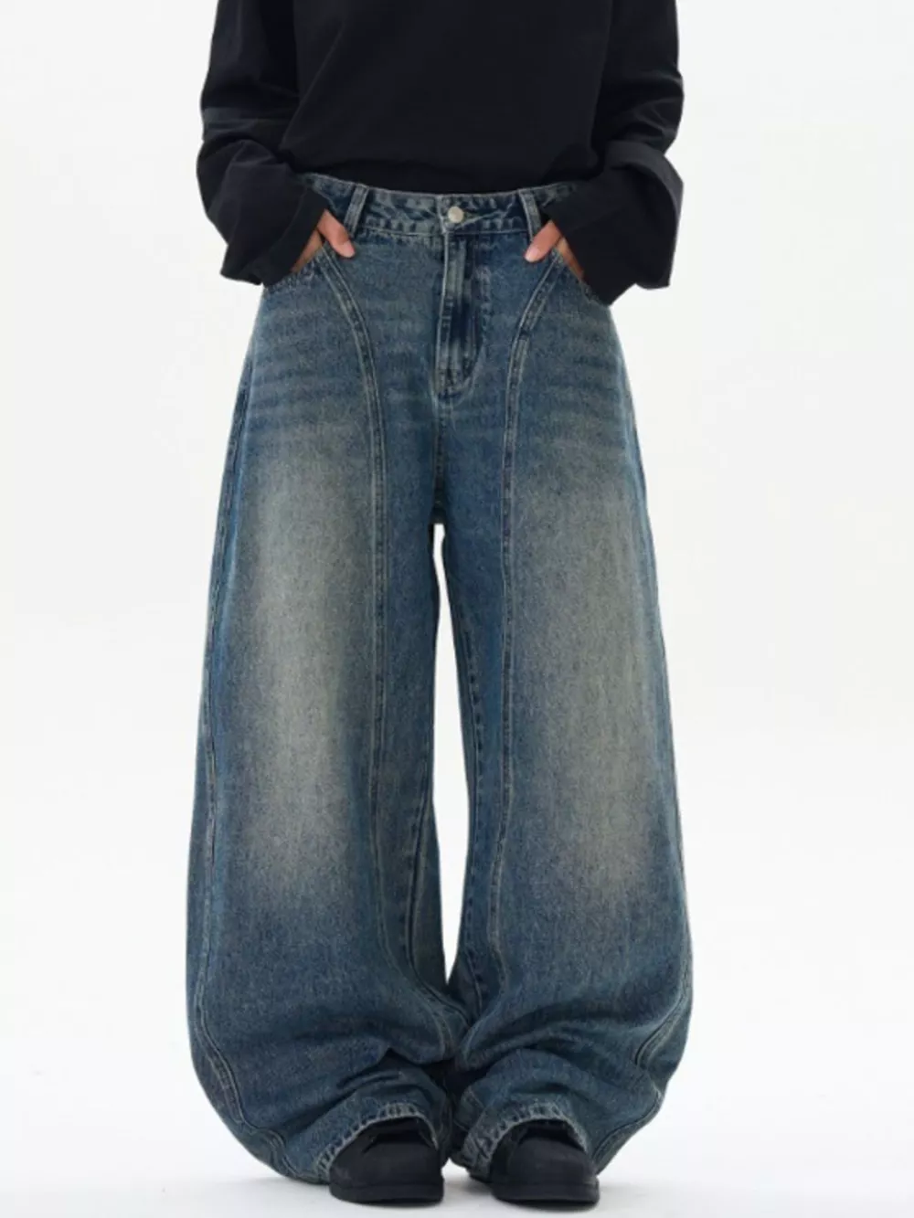 Men's Wide Leg Washed Jeans, image 2