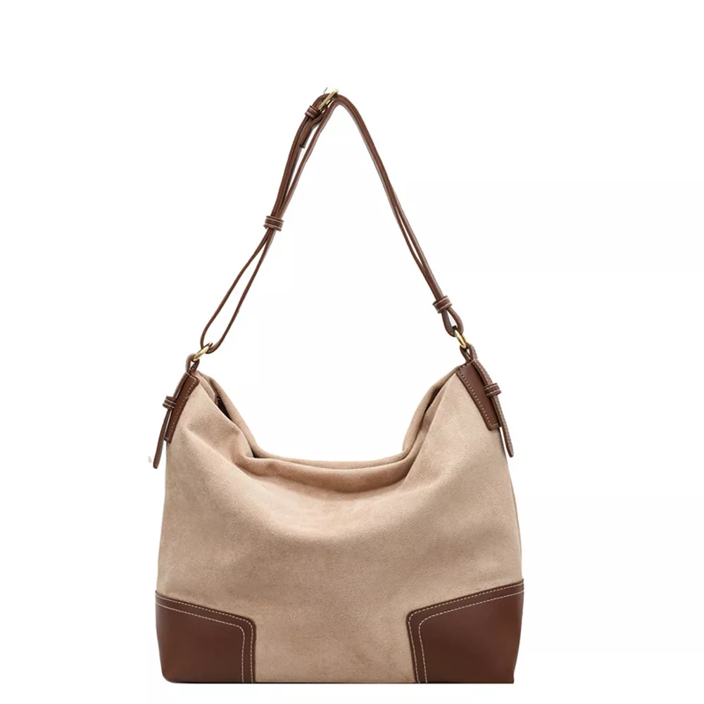 Vintage Suede Patchwork Hobo Shoulder Bag, image 5