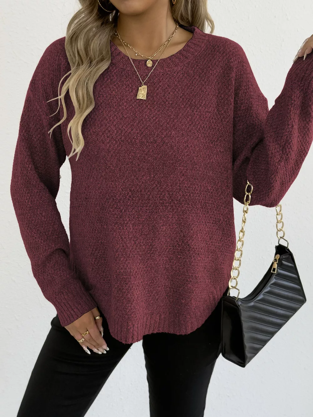 Textured Knit Relaxed Fit Round Neck Sweater, image 22