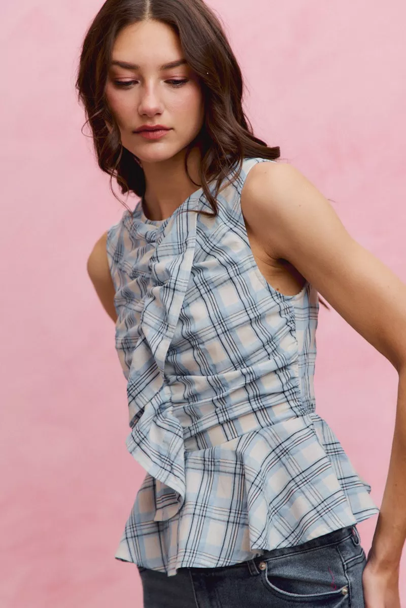 Plaid Sleeveless Ruffle Peplum Top, image 5