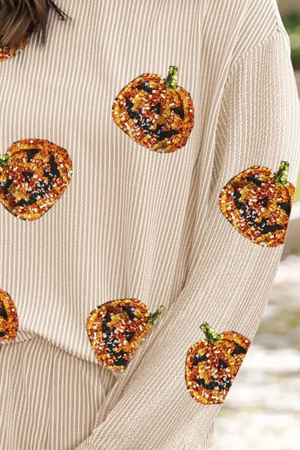 Sequin Pumpkin Round Neck Top and Shorts Set, image 2