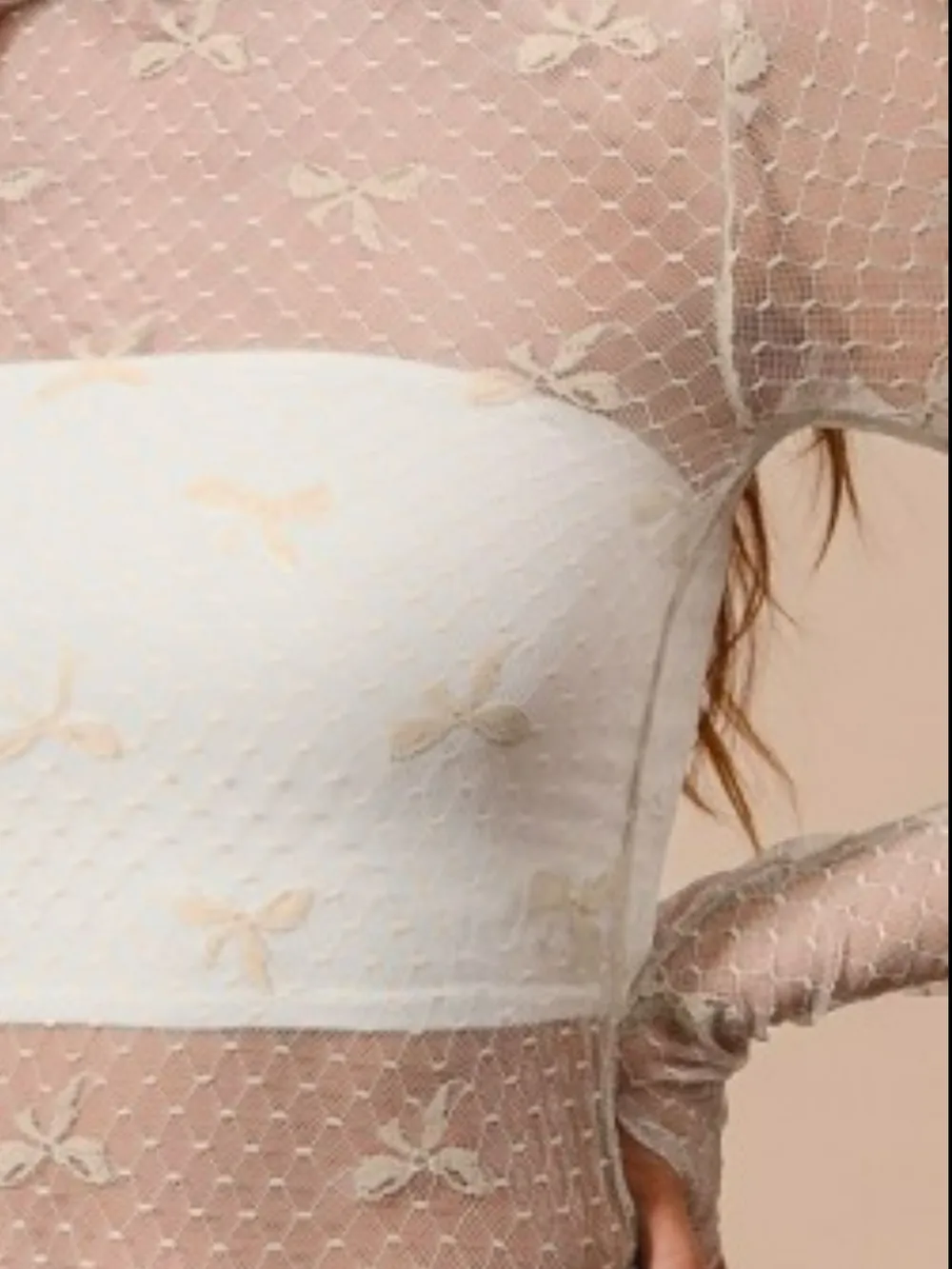 Bow Ribbon Pattern Sheer Lace Top, image 2