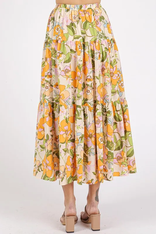 Flower Print Elastic Waist Tiered Skirt, image 3