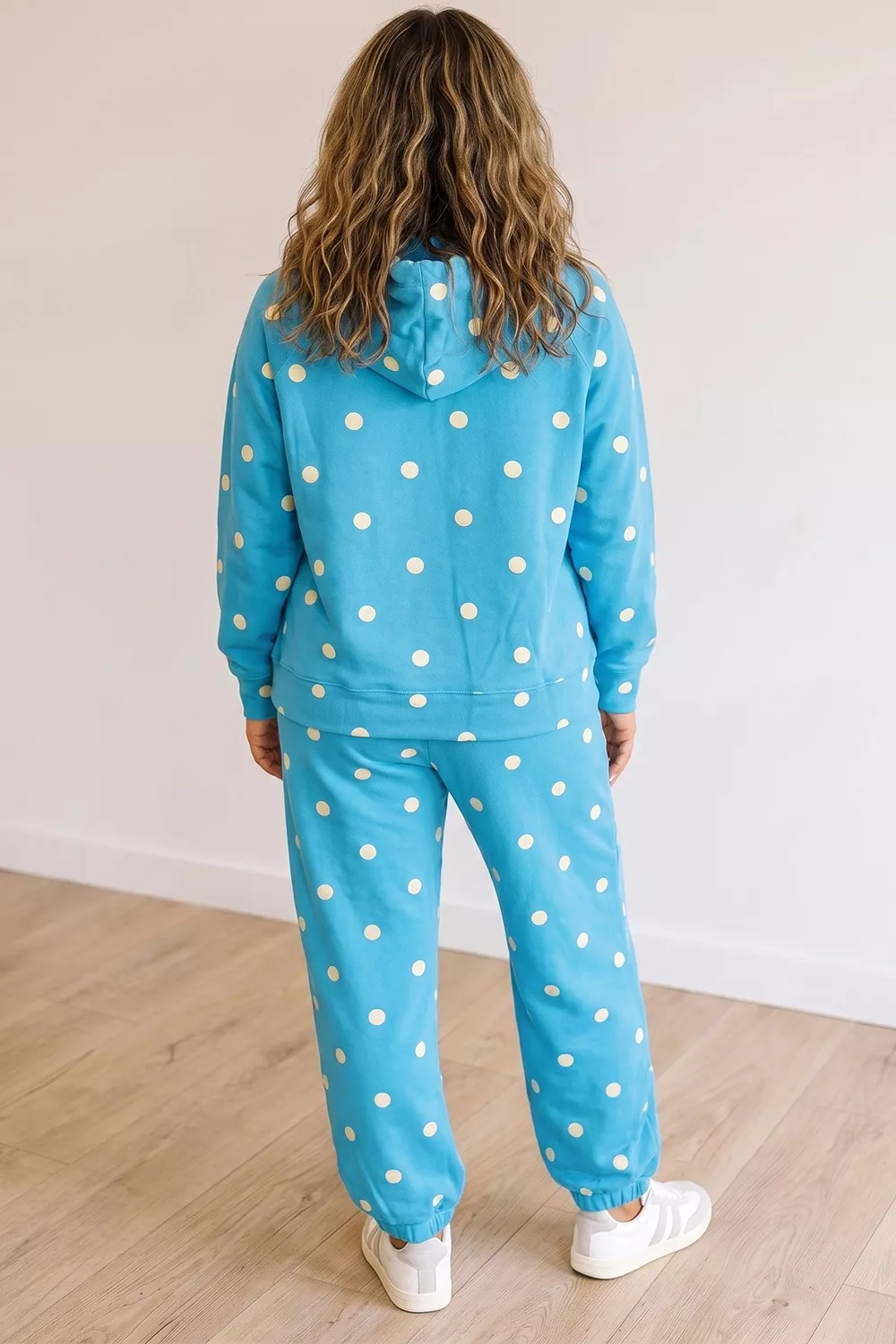 Plus Size Polka Dot Hooded Drawstring Long Sleeve Top and Pants Set, image 3