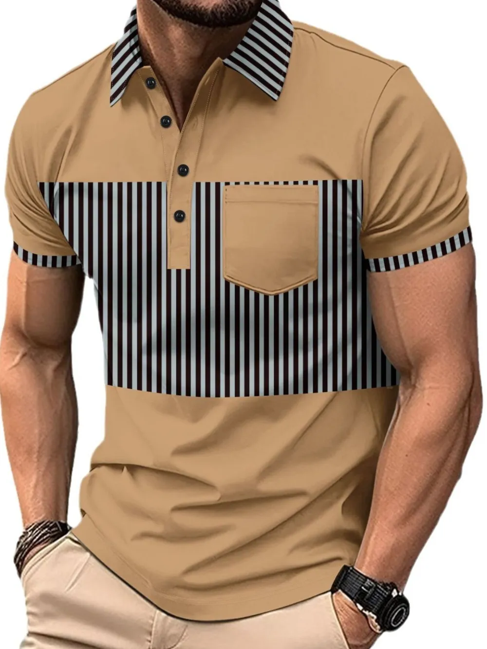 Men's Full Size Collared Contrast Striped Polo Plus Size, image 8