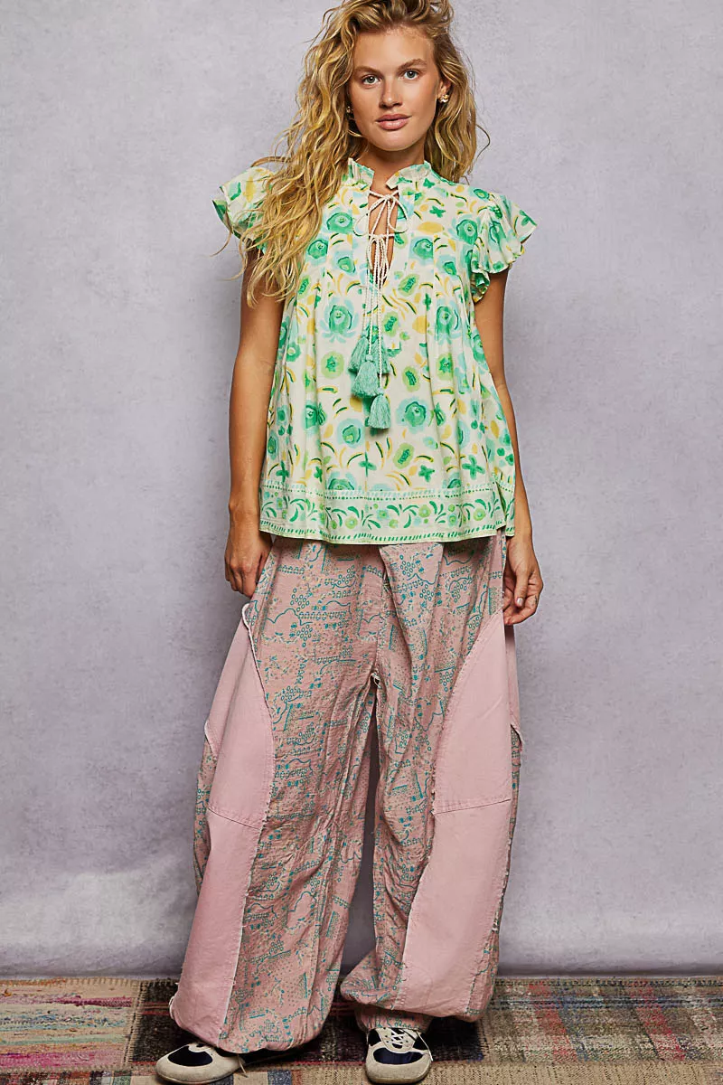 Tassel Tied Floral Flutter Sleeve Blouse, image 5
