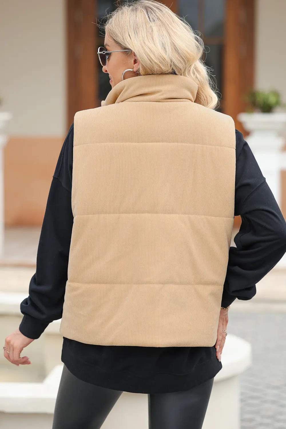 Pocketed Zip Up Turtleneck Vest Coat, image 8