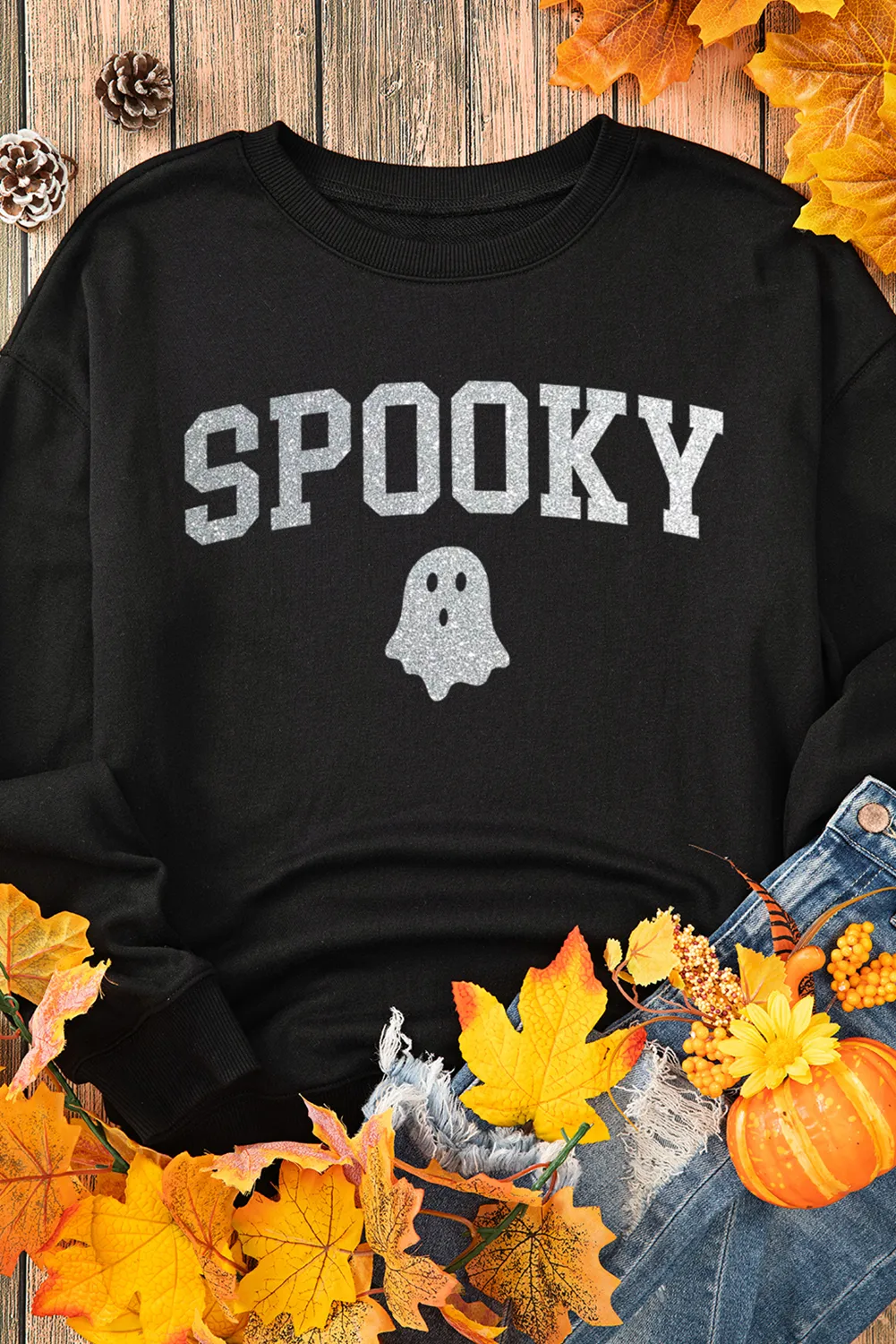SPOOKY Round Neck Long Sleeve Sweatshirt, image 4