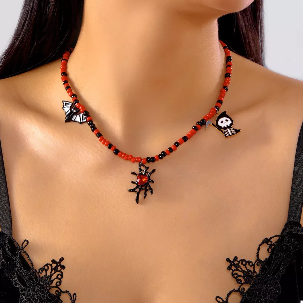 Halloween Spider Web Beaded Necklace, image 3
