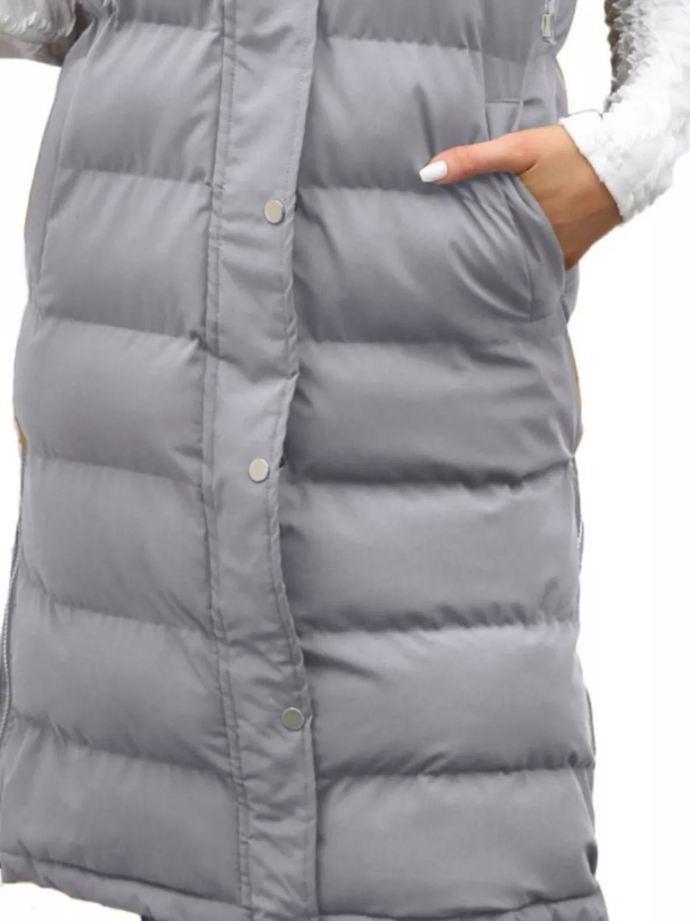 Full Size Snap Down Hooded Padded Longline Vest Coat Plus Size, image 7