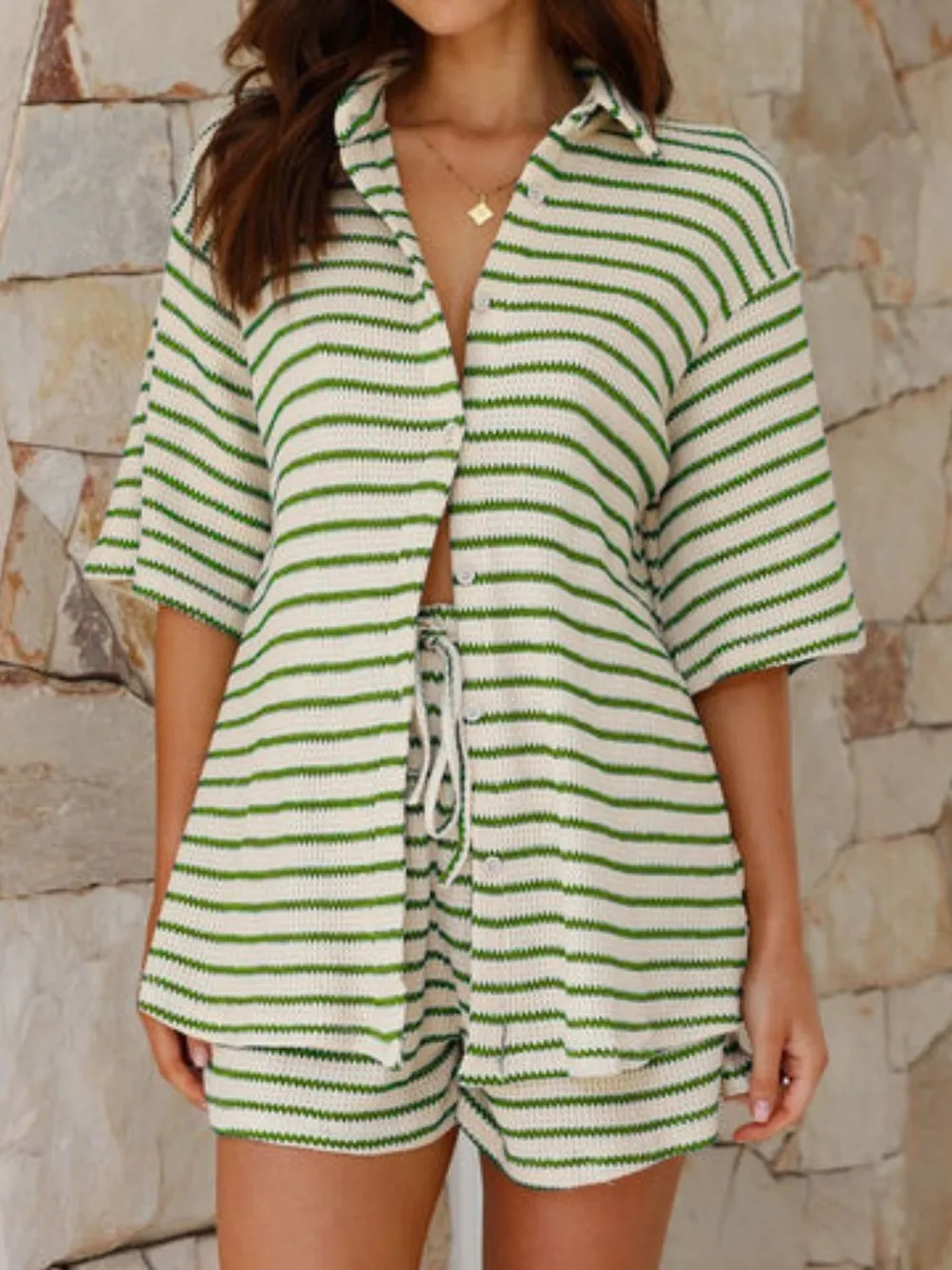 Striped Half Sleeve Top and Shorts Set, image 28