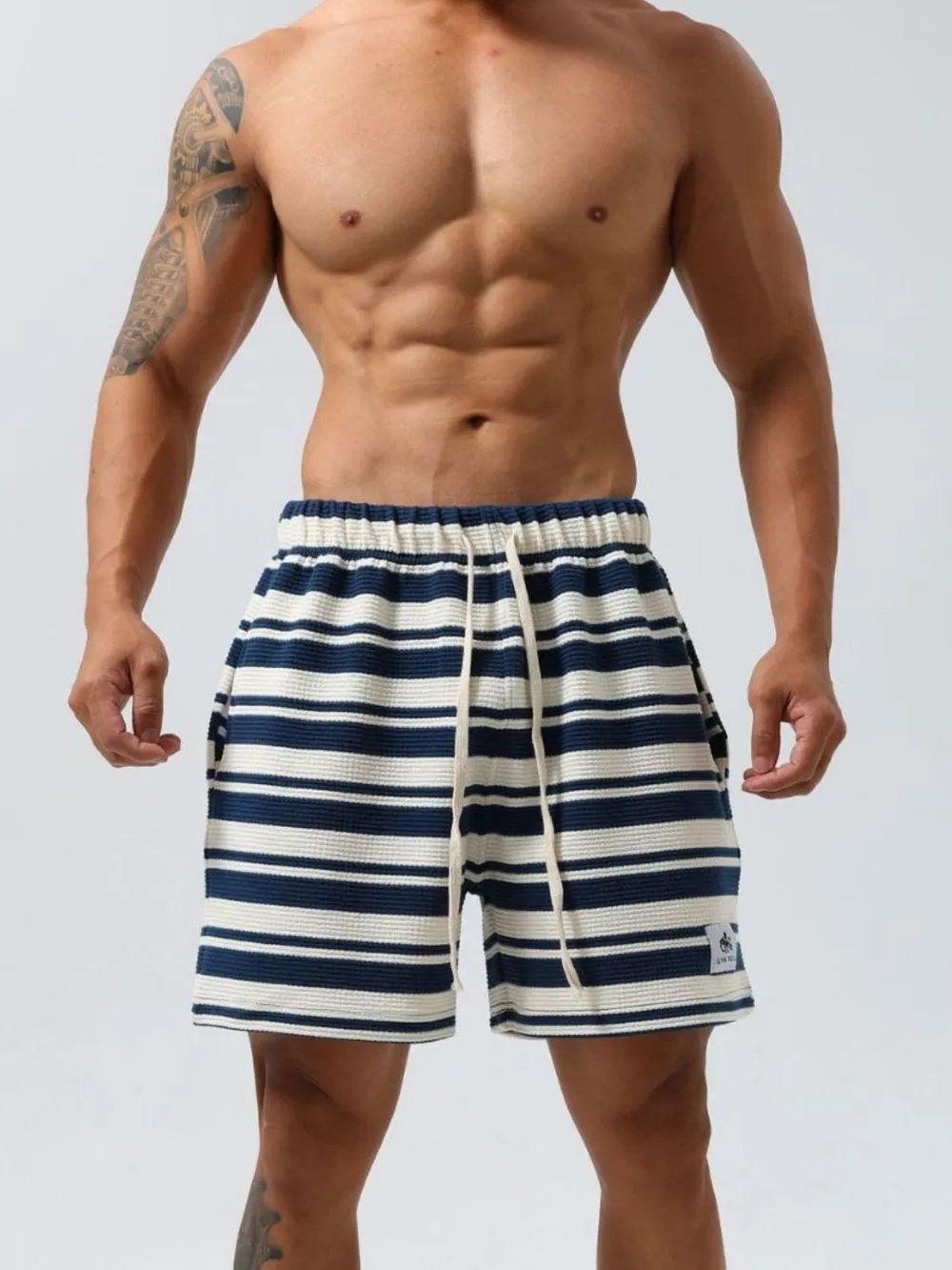 Men's Plus Size Drawstring Striped Shorts, image 2