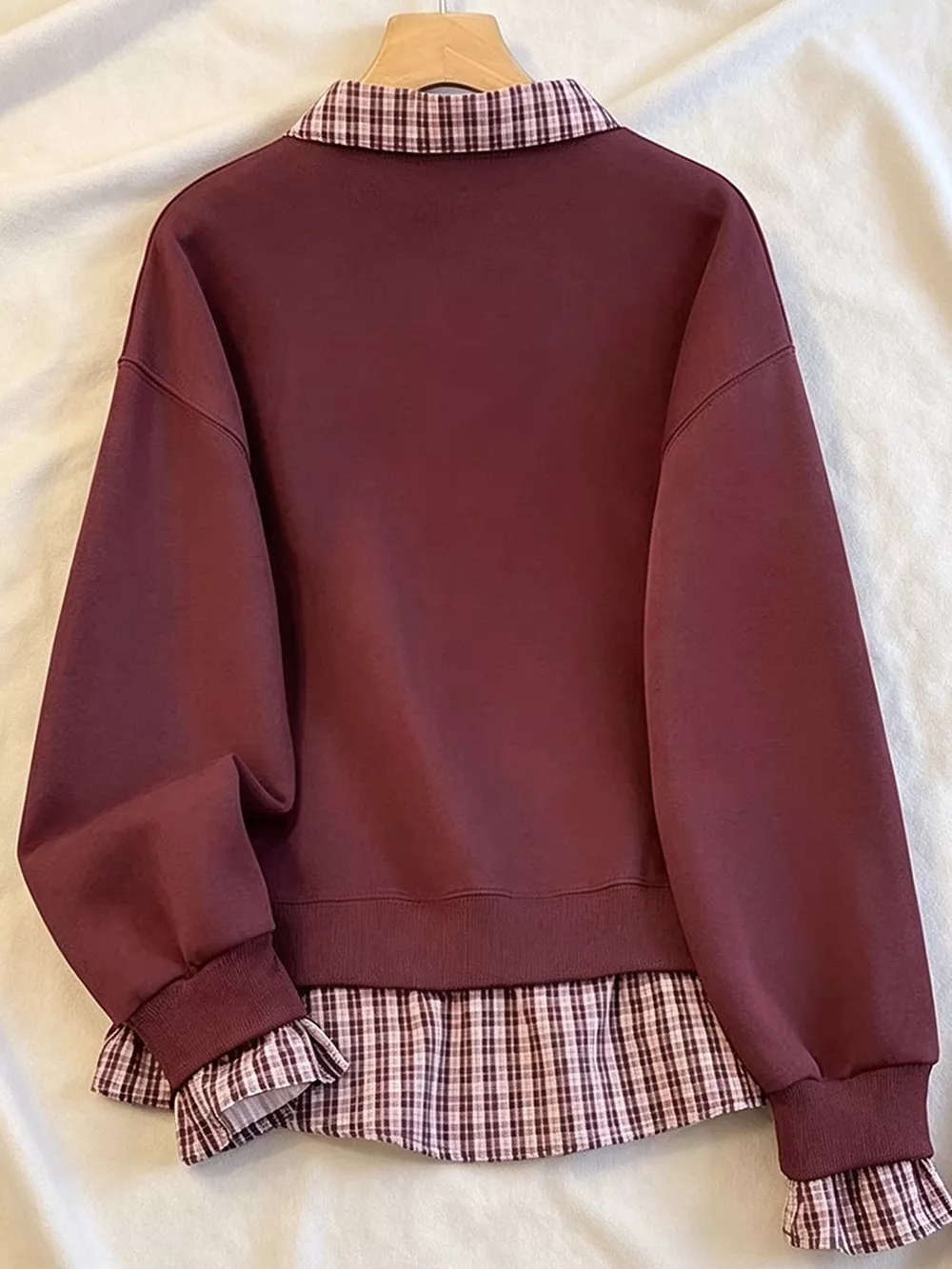 Plaid Collared Faux-Layered Hem Sweatshirt, image 5