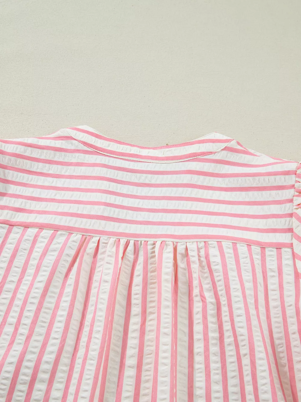 Stripe Print Floral Embroidered Puff Sleeve V Neck Blouse, image 9
