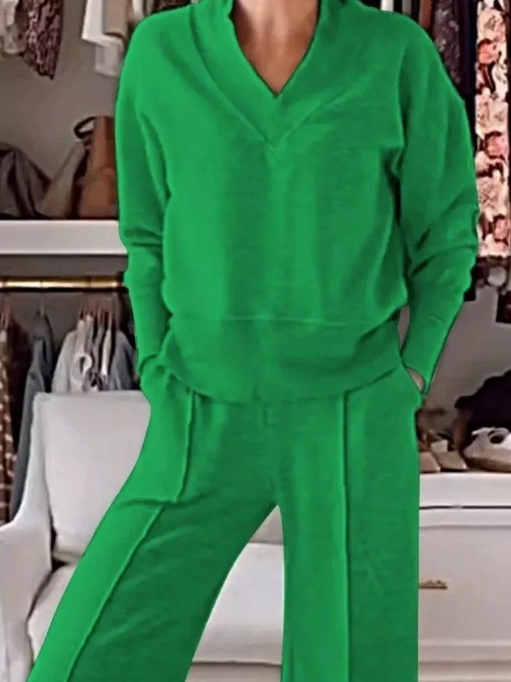 Full Size Cozy V-Neck Top and Pants Set Plus Size, image 18
