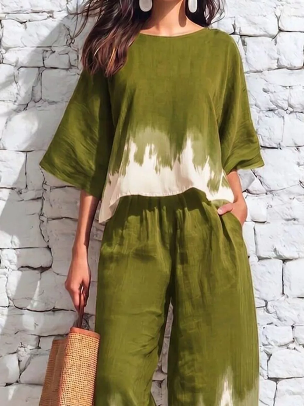 Full Size Tie-Dye Casual Loose Fit Top and Capris Set Plus Size, image 4