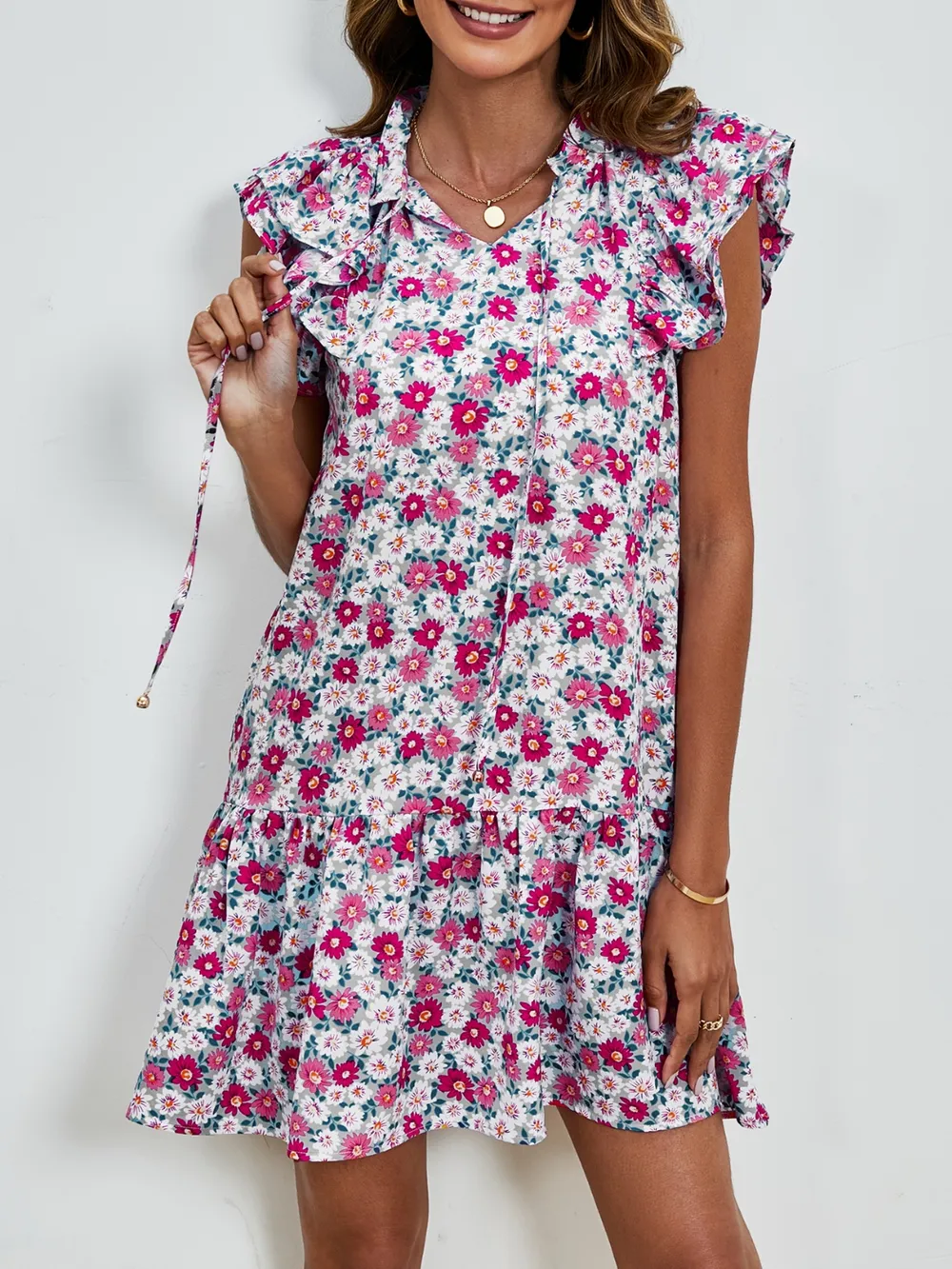Tied Floral Cap Sleeve Mini Dress, image 22