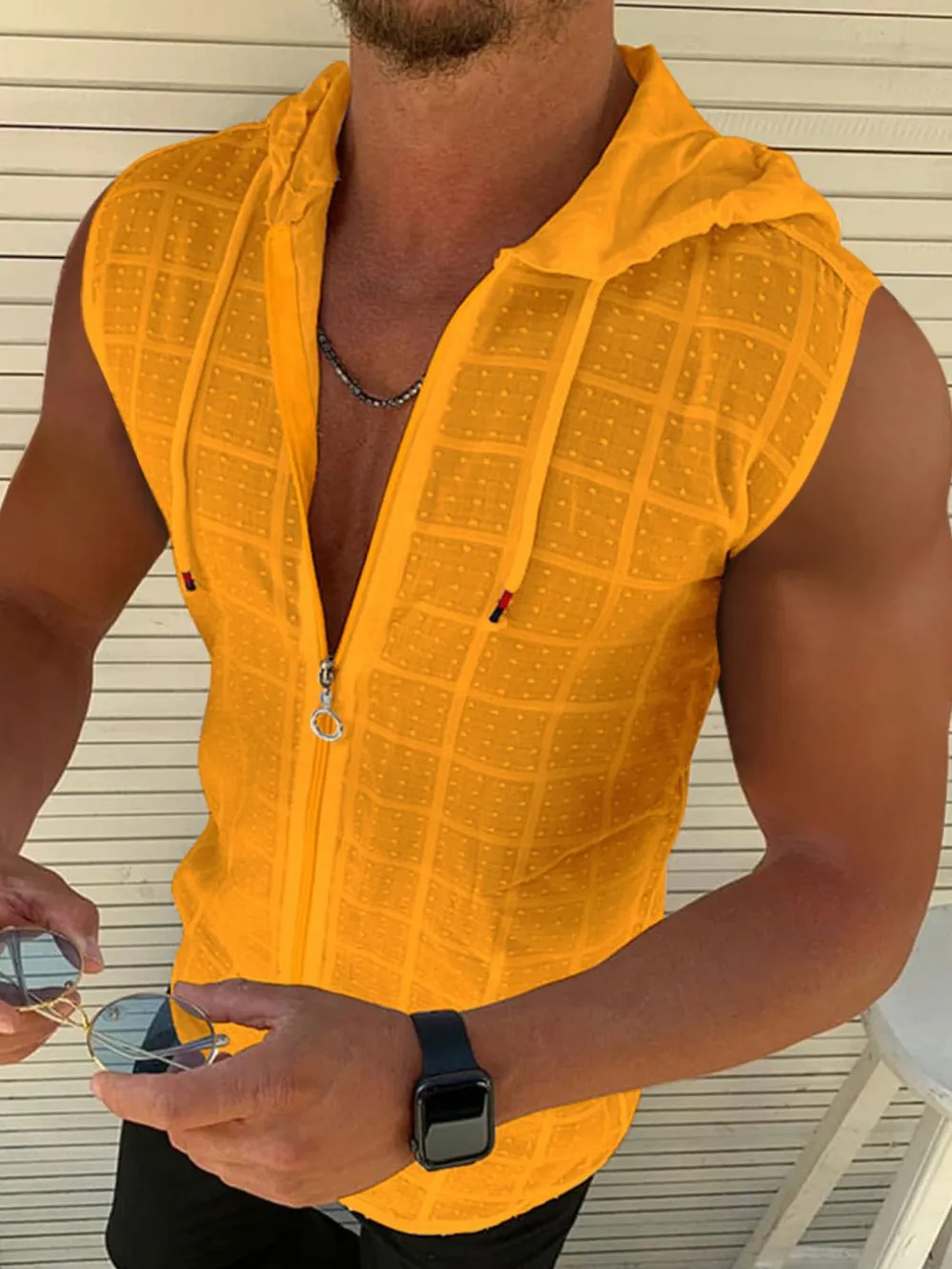 Men's Full Size Zip Up Sleeveless Hooded Top Plus Size, image 3