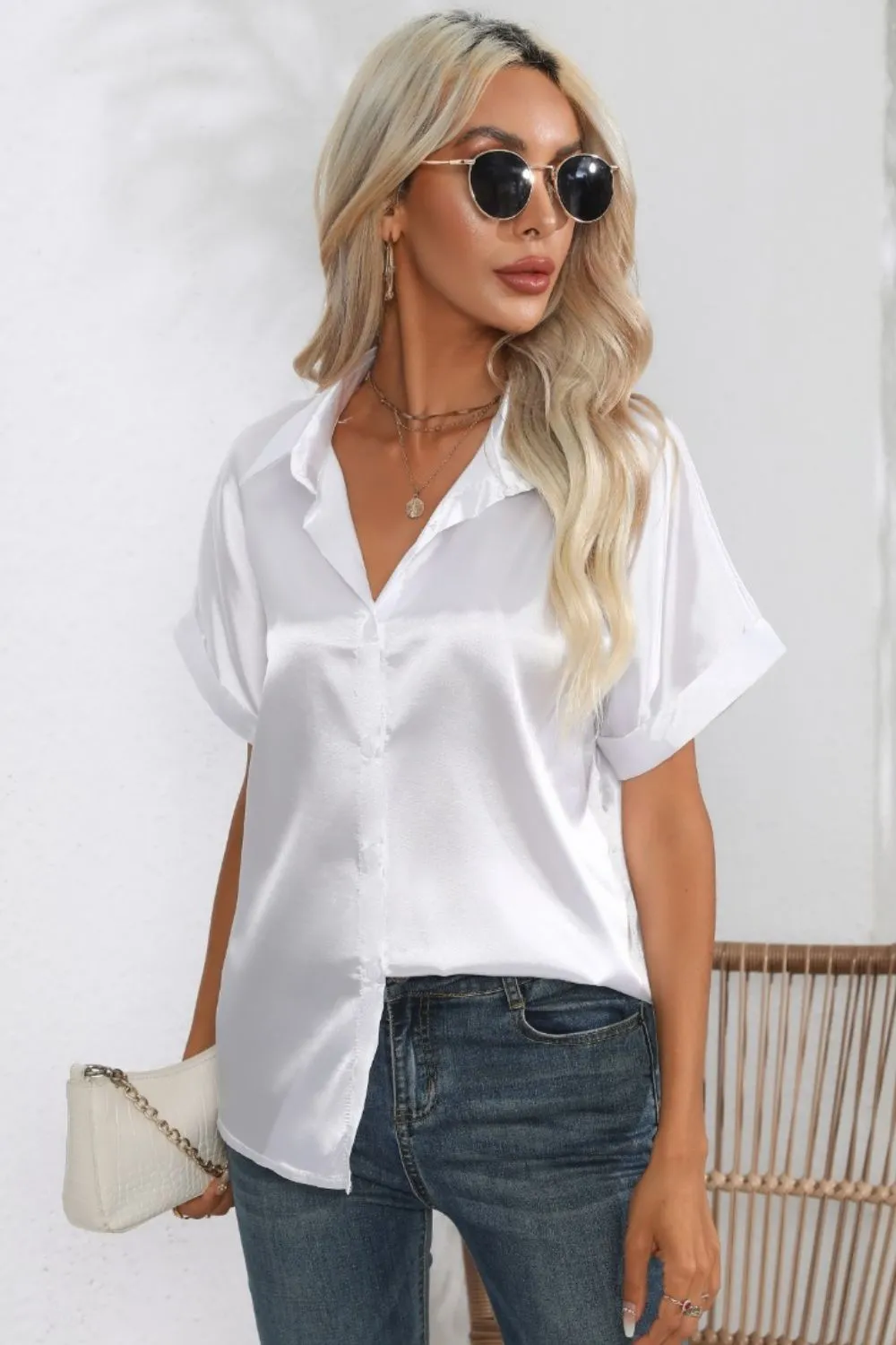 Collared Neck Short Sleeve Shirt, image 19