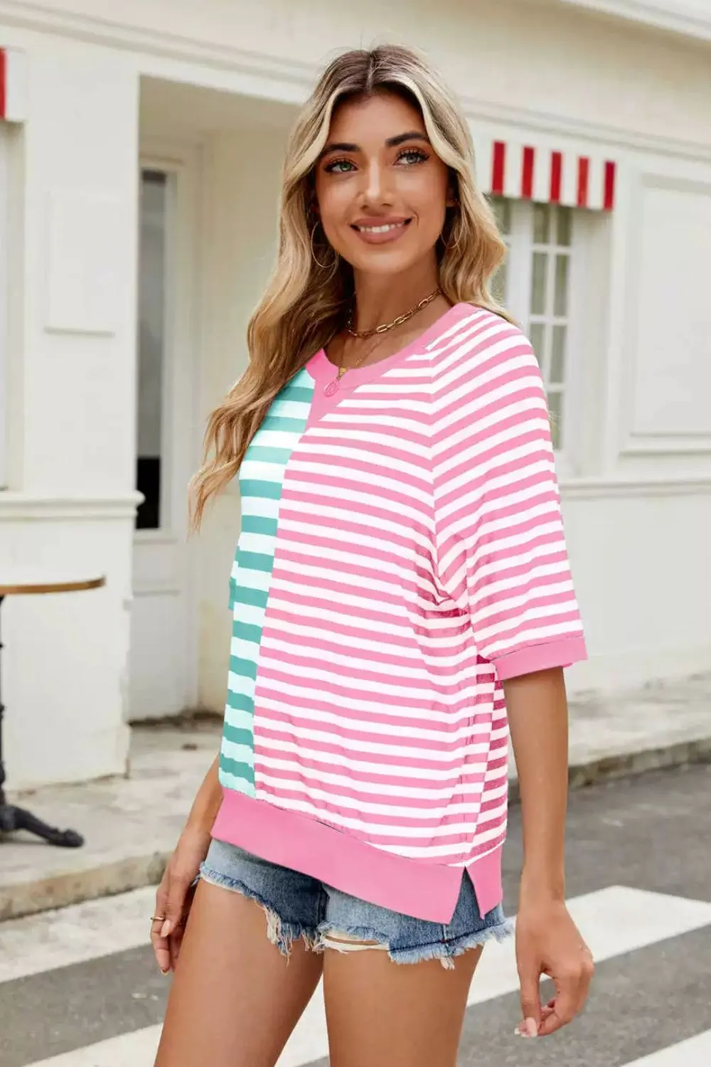 Striped Round Neck Half Sleeve T-Shirt, image 7