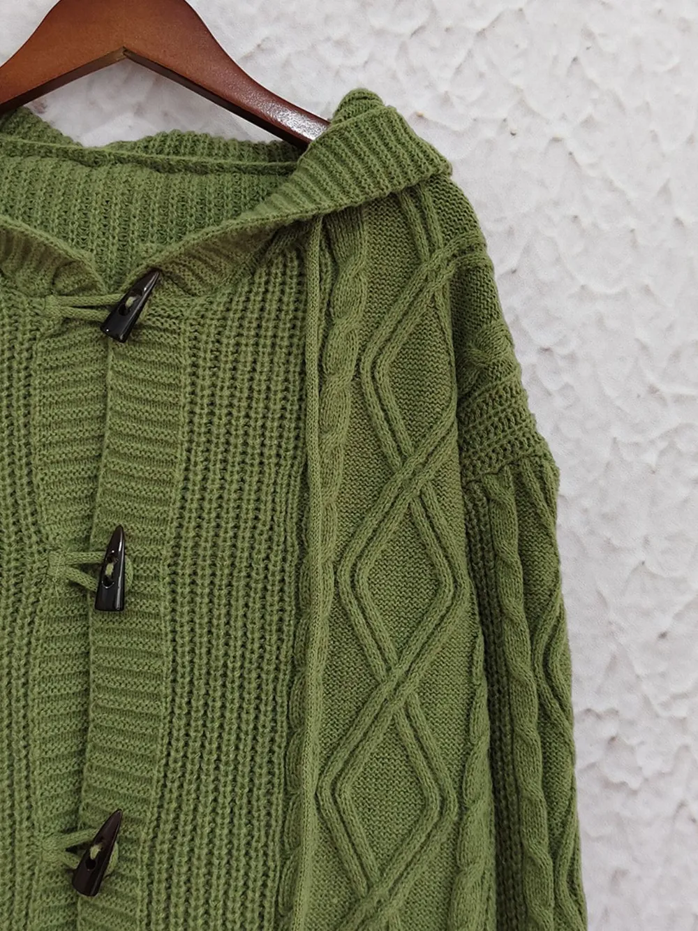 Cable-Knit Long Sleeve Hooded Cardigan, image 5