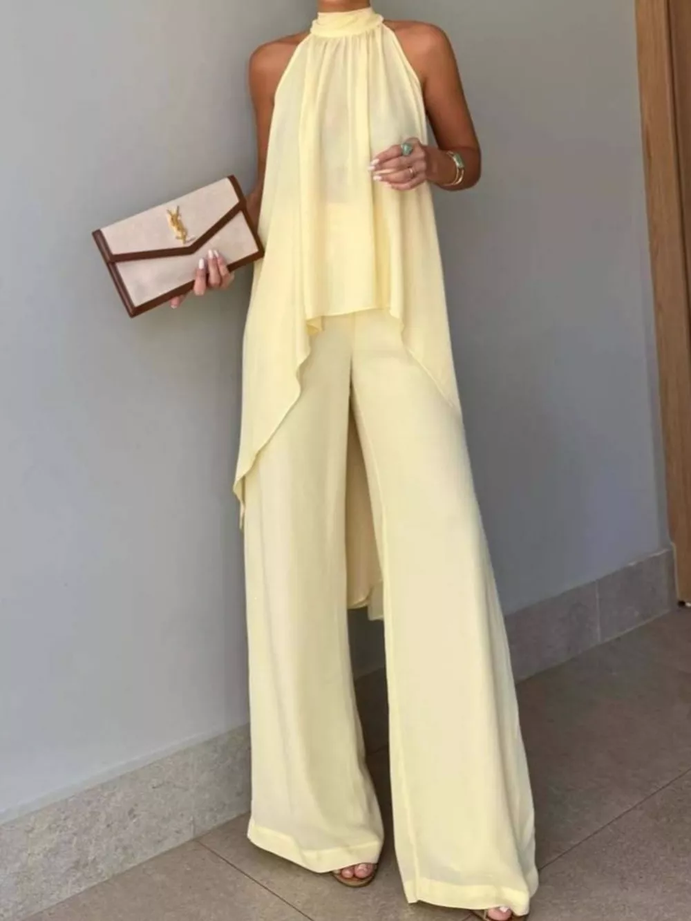 Full Size High-Low Sleeveless Top and Wide-Leg Pants Two-Piece Set Plus Size, image 2