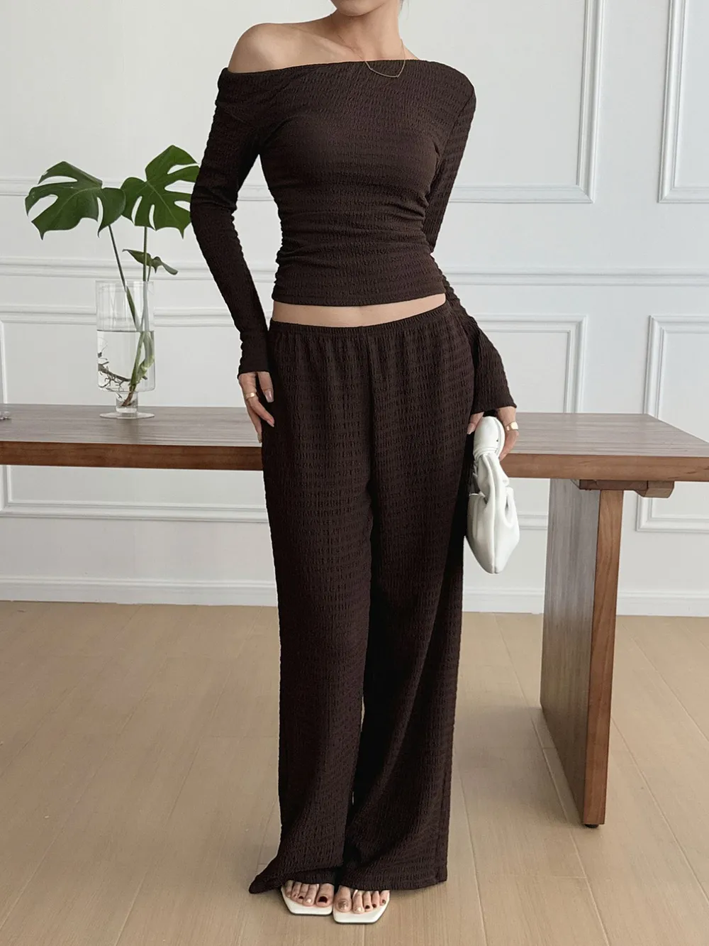 One Shoulder Long Sleeve Top and Pants Set, image 14