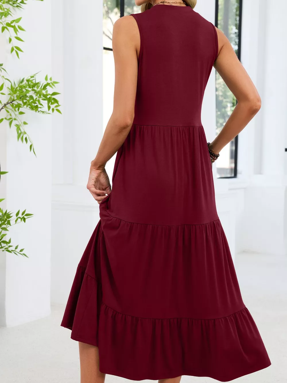 Sleeveless Notched Tiered Midi Dress, image 12