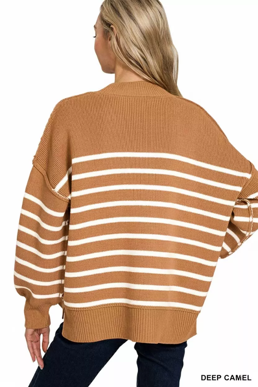 Exposed Seam Striped Oversized Sweater, image 3