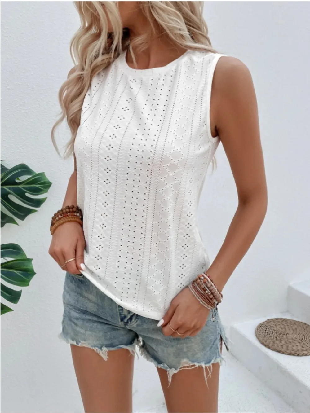 Eyelet Round Neck Tank, image 11