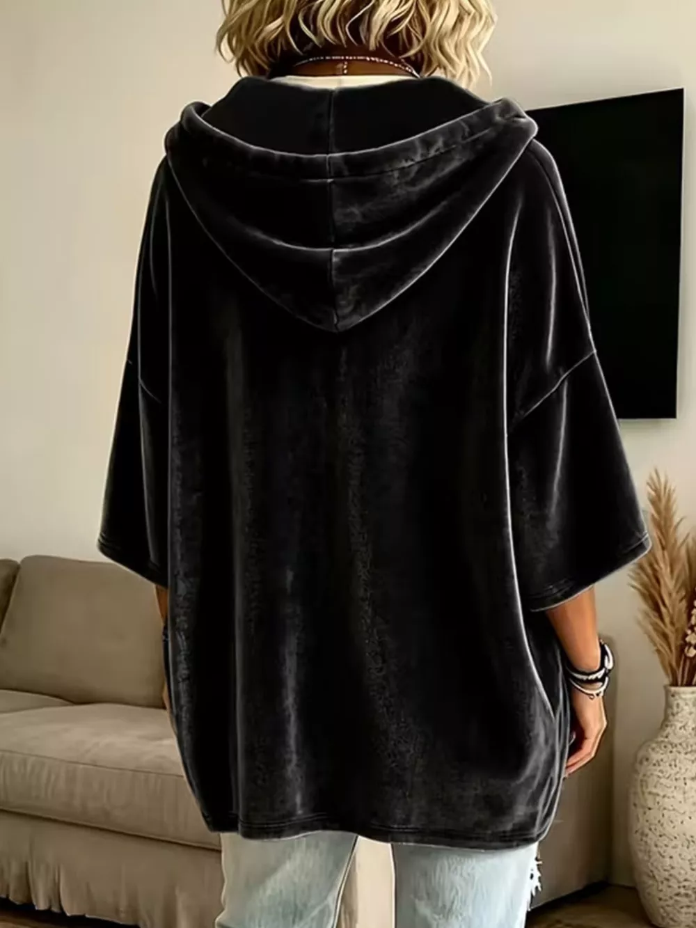 Velvet Loose Fit Hoodie with Drawstring, image 14