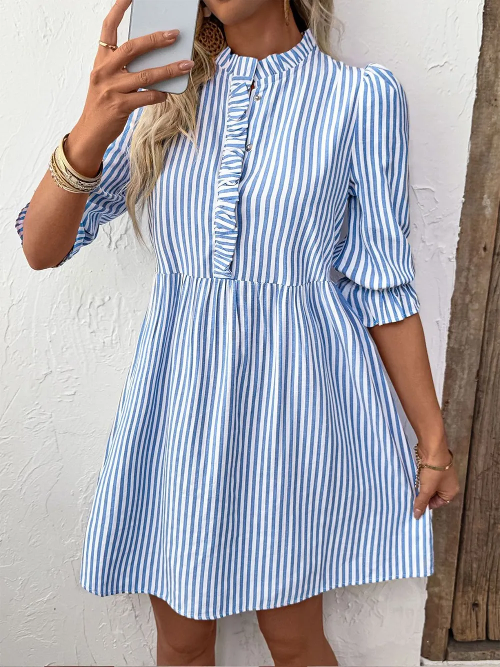 Striped Half Sleeve Mini Shirt Dress, image 4