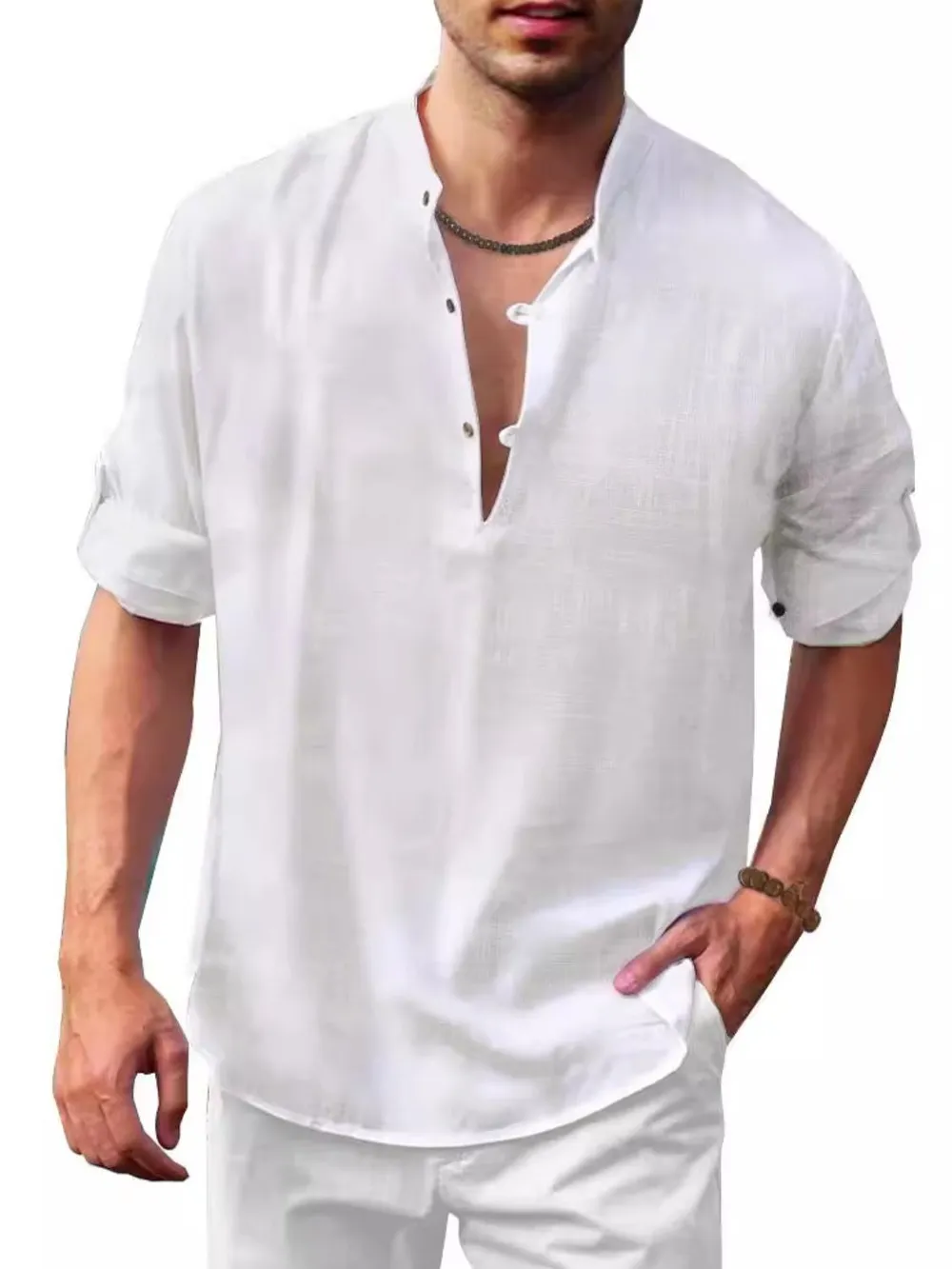 Men's Full Size Half Button Long Sleeve Shirt Plus Size, image 4