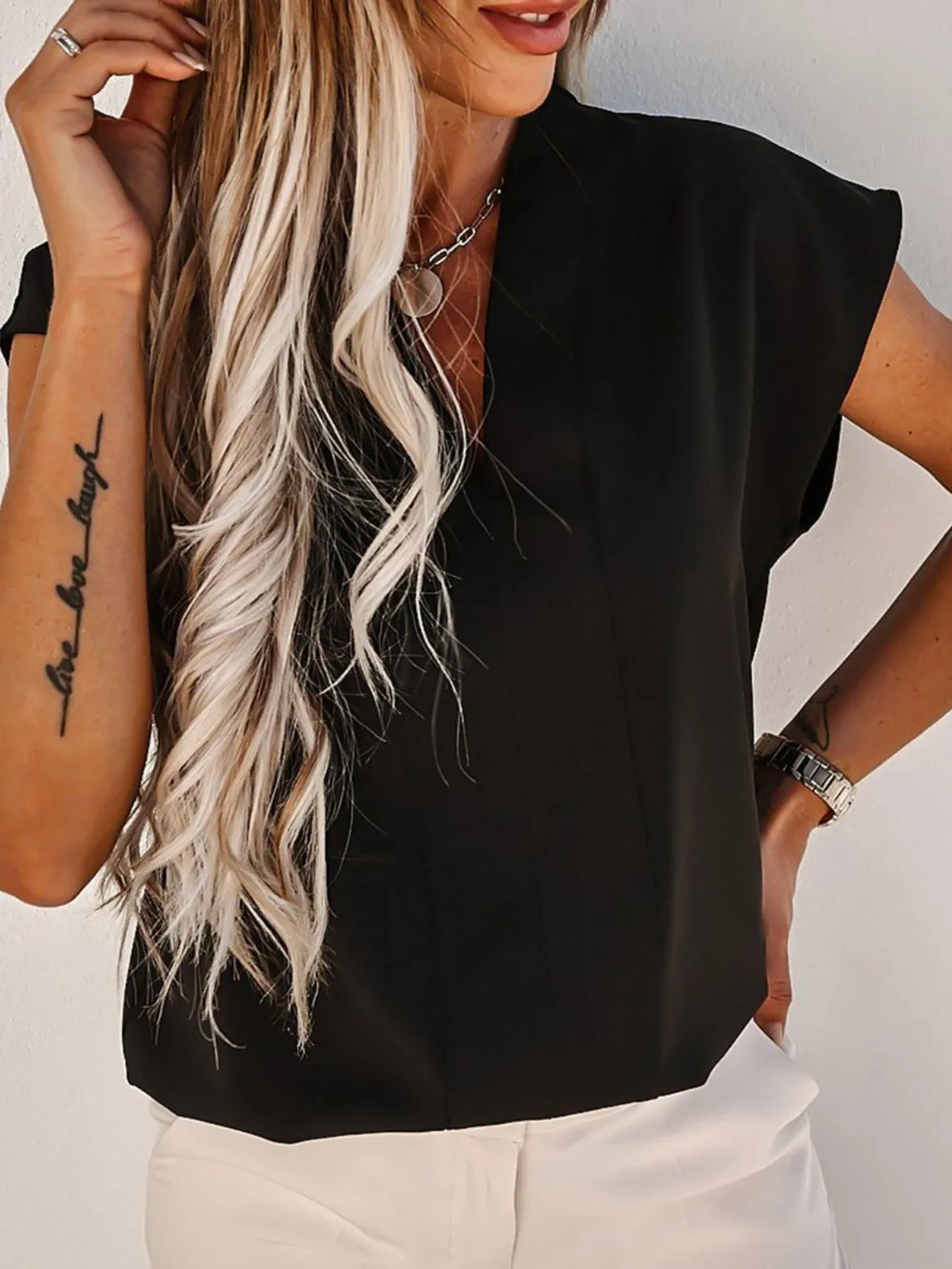 V-Neck Cap Sleeve Blouse, image 9