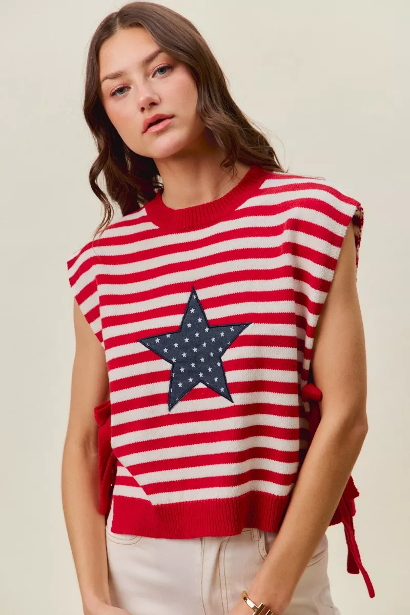 Stripe Star Patch 4th Of July Side Tie Vest Top, image 13