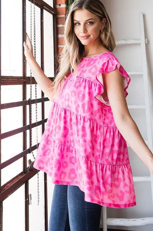 Full Size Tiered Leopard Round Neck Blouse with Ruffled Detail Plus Size, image 6