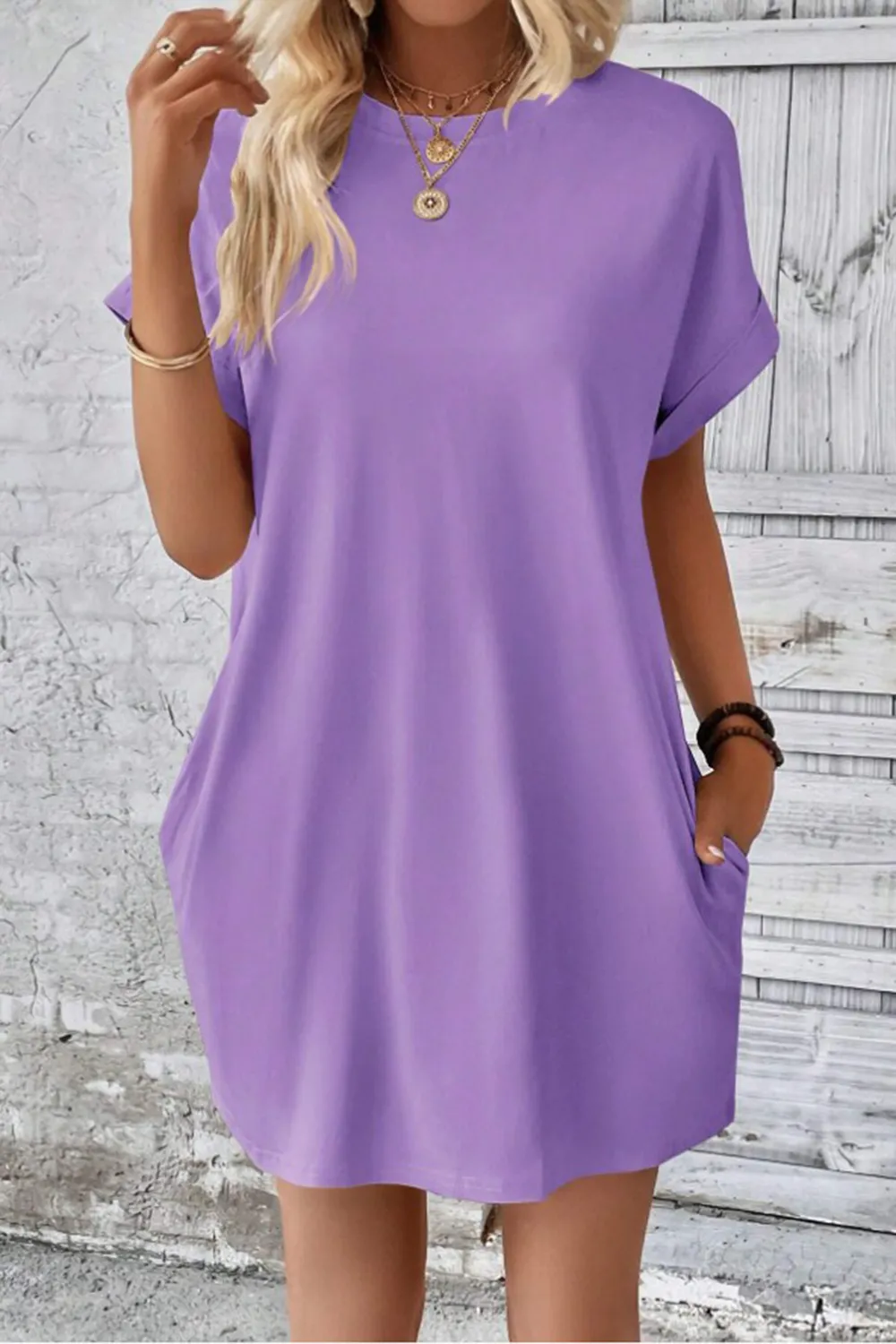 Pocketed Round Neck Short Sleeve Dress, image 8