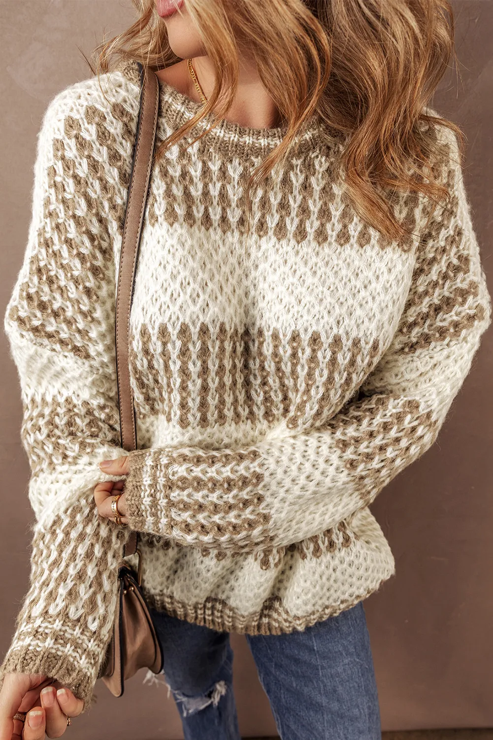 Color Block Round Neck Dropped Shoulder Sweater, image 6