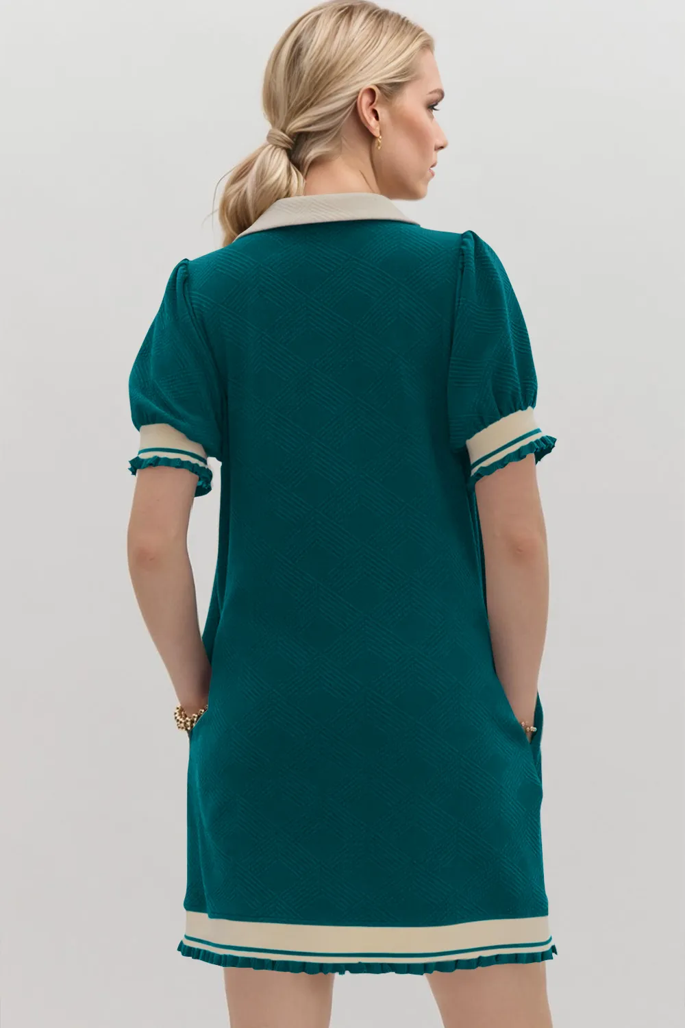 Frill Contrast Trim Jnny Collar Short Sleeve Mini Dress, image 8
