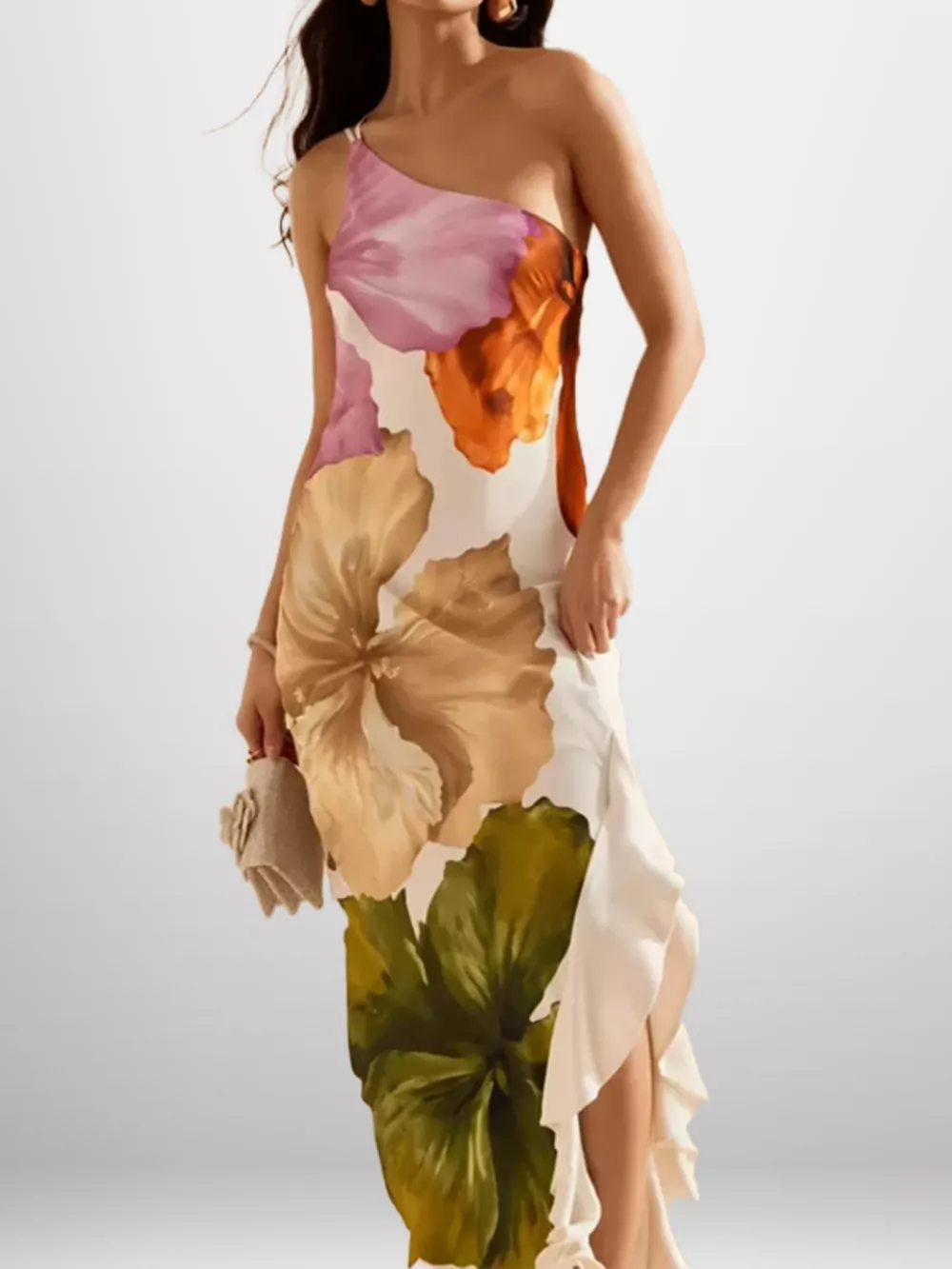 Full Size Floral Print One-Shoulder Maxi Dress Plus Size, image 4
