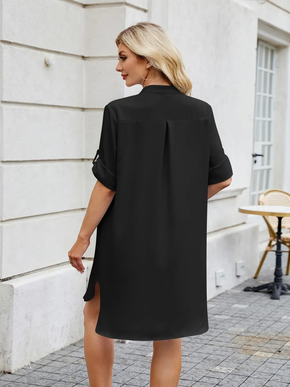 Notched Long Sleeve Mini Shirt Dress, image 10