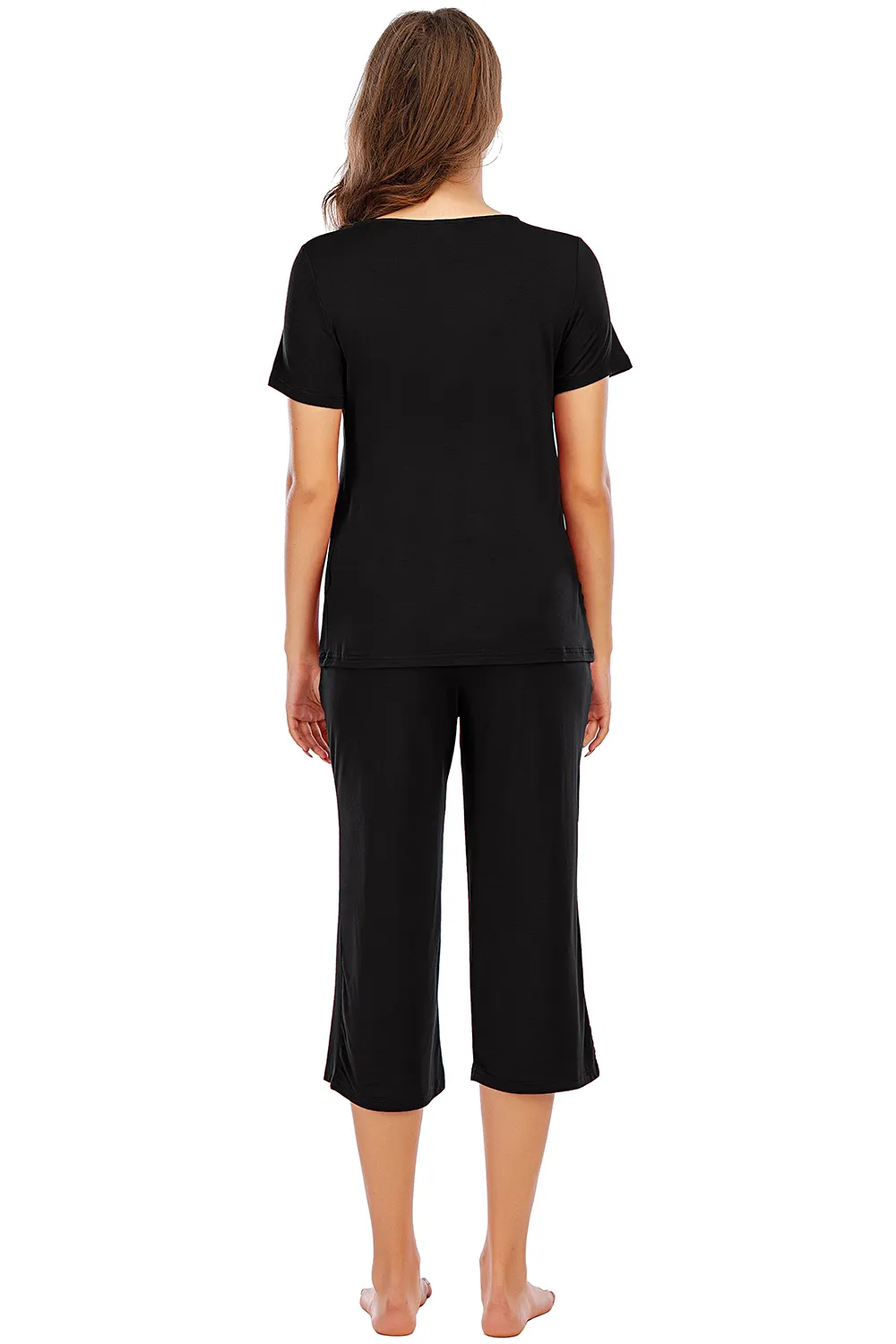 V-Neck Short Sleeve Top and Pants Lounge Set, image 3