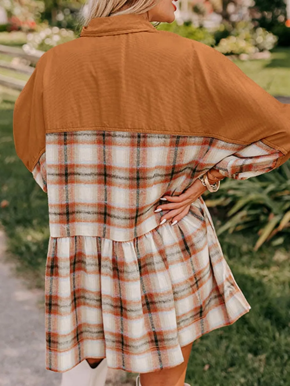 Plaid Button Front Mini Dress, image 3
